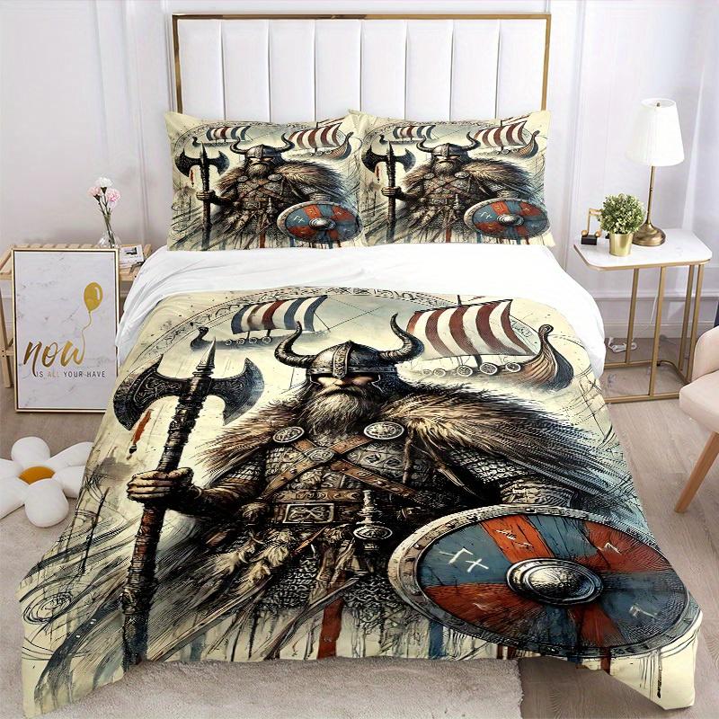 3pcs Viking Warrior Soft Comfortable Bedding set, For Bedroom, Guest Room And Dorm, All - Season Use, High-Definition Printing163