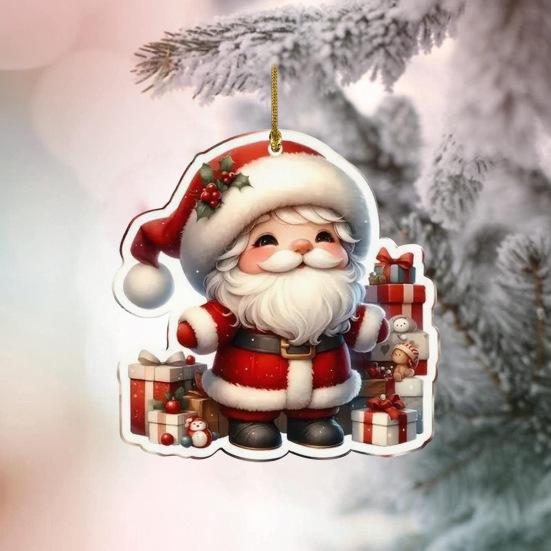 Рождественская игрушка 2D акриловый мультяшный Санта-Клаус украшение на елку