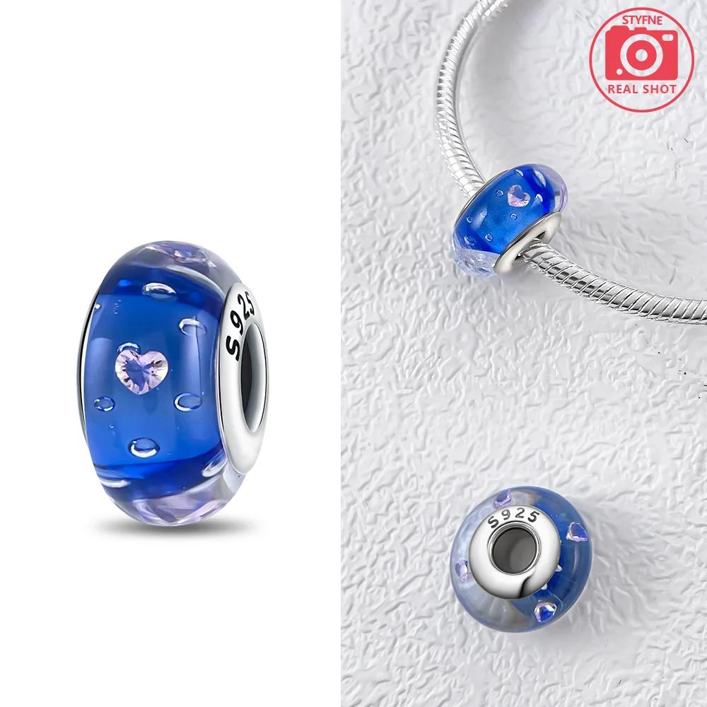 925 Silver Bracelet Women DIY Gift Murano Jewelry with Flower Blue Star Green Turtle Glass Beads