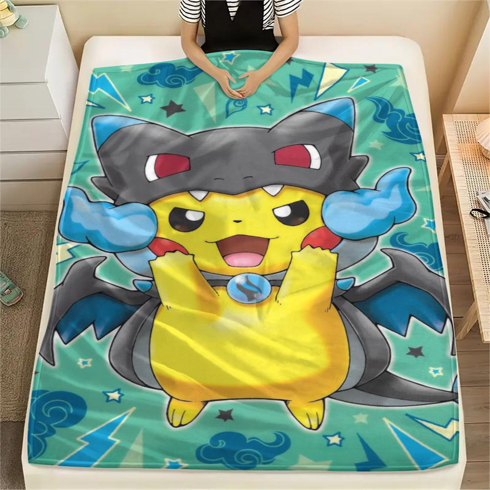 Pikachu Cozy Print Flannel Blanket Perfect for Sofa Bed Travel Picnic Soft.-TING