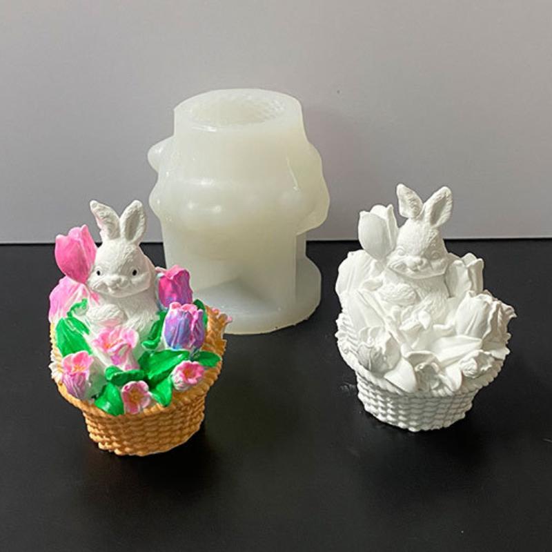Цветочная корзина Кролик Силиконовая форма для свечей DIY Кролик Мыло Смола Гипсовый набор для изготовления животных Форма для домашнего декора Подарки