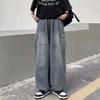 2024 весна осень мужские мешковатые джинсы мужские широкие брюки большие карманы с эластичной резинкой на талии уличная одежда брюки мужские свободные джинсовые брюки