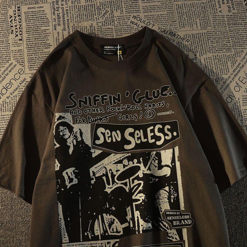 Мужская летняя футболка из чистого хлопка в стиле ретро с короткими рукавами, модная свободная футболка с рукавами до локтя