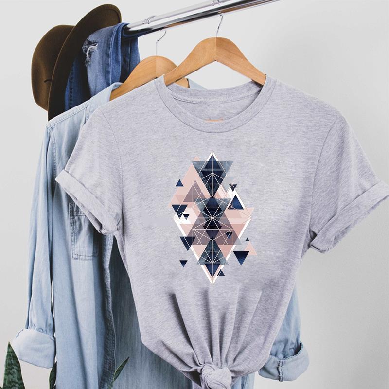 Милая футболка с акварельным геометрическим рисунком 90-х годов, модная футболка, стиль одежды, тренд, повседневная женская футболка с коротким рукавом и принтом, женская футболка с рисунком