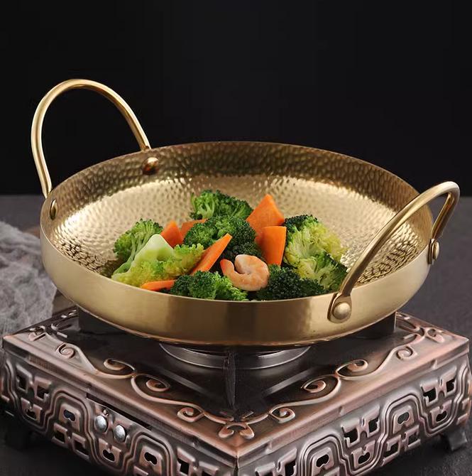 Глубокая золотая нержавеющая сталь Сухой Бар маленький горшок Бытовой Маленький Хот-пот Спиртовая плита Дорогая жаровня полосатый хот-пот