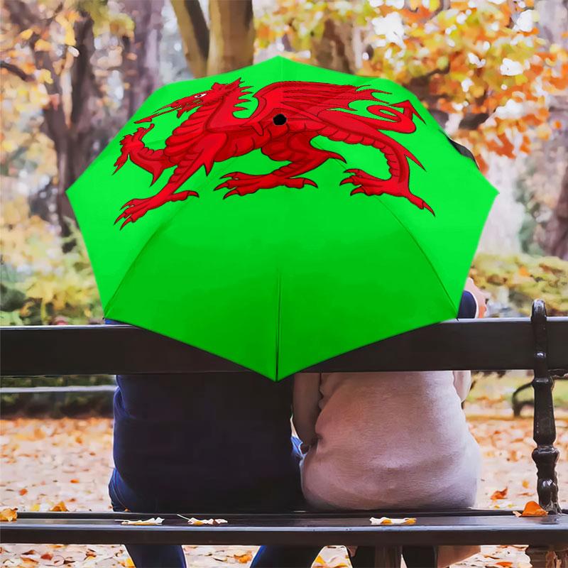 1 PC Automatic Folding Umbrella - Y Ddraig Goch Pattern Portable Foldable Design With 8 Ribs Christmas Birthday Gifts