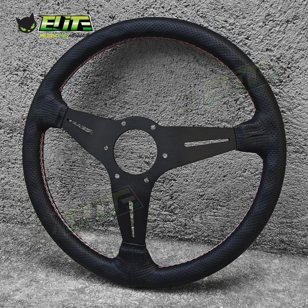 JDM Universal 14inch Leather Steering Wheel Modified Car Sports Steering Wheel Pink Stitching