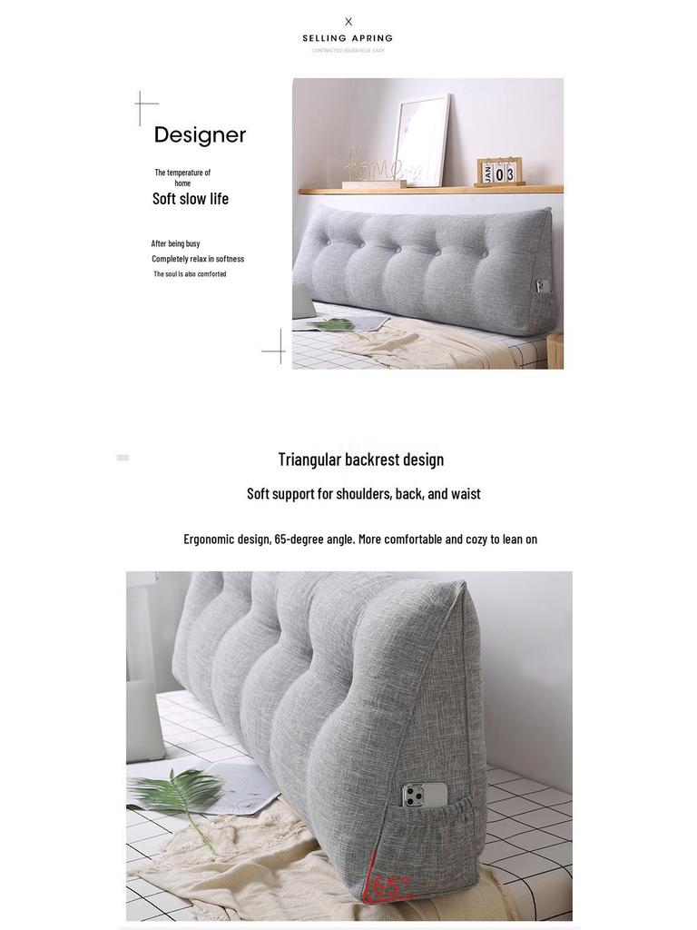 Длинная треугольная поясничная подушка из хлопка и льна - Подушка для изголовья кровати