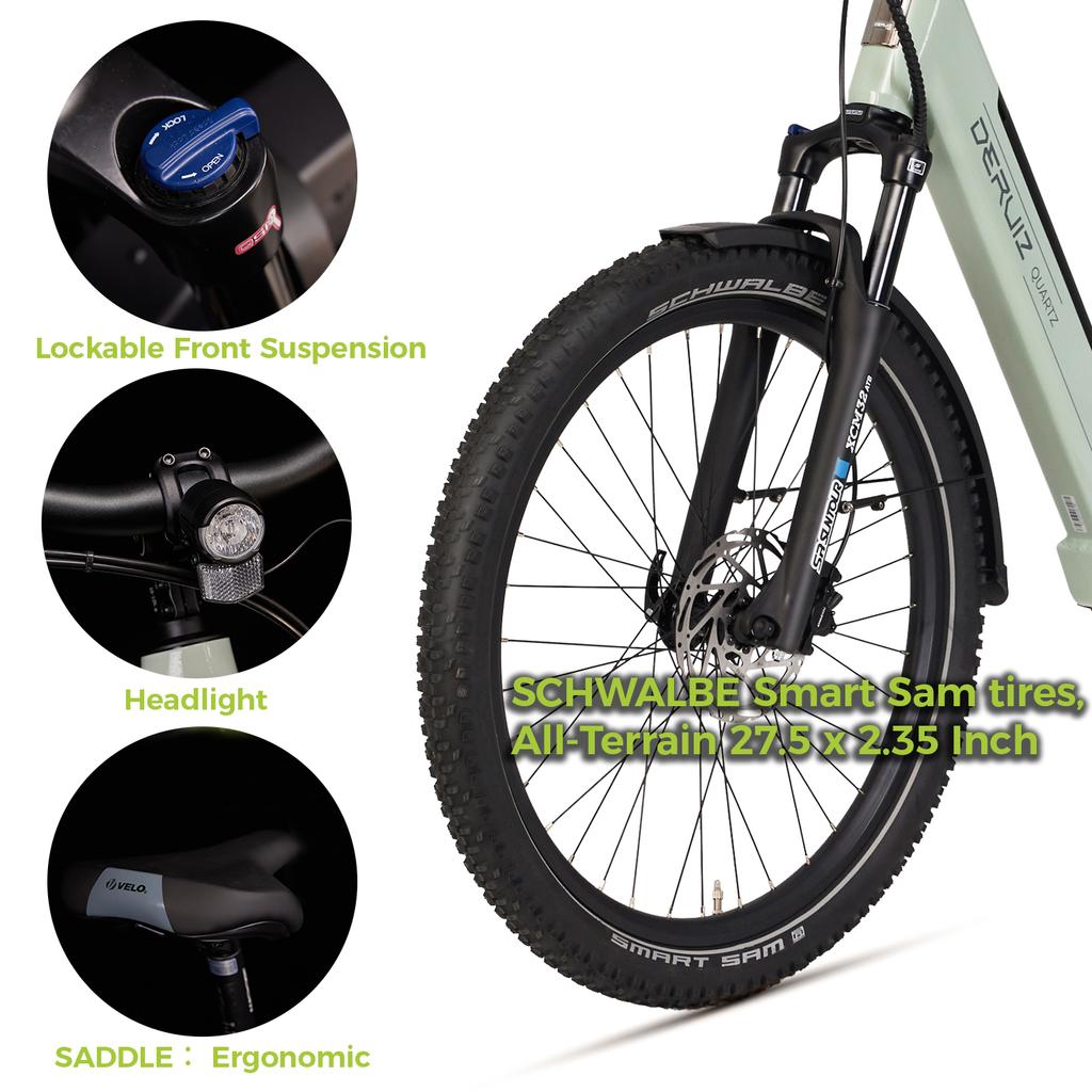 DERUIZ Electrice Bike Quartz SUV Ebike 27.5'' MTB Electric Bike for Adults,250W Motor,48V13.4Ah Battery,Hydraulic Disc Brakes Up to 161KM