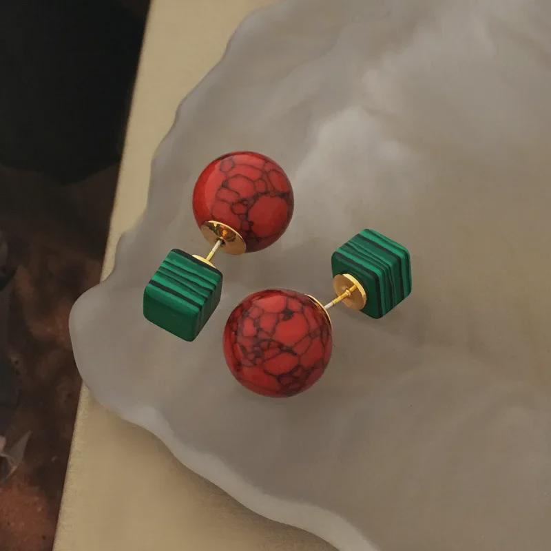 Элегантные контрастные серьги в стиле ретро с натуральным камнем — двусторонний стиль, легкая роскошь в европейском и американском стиле