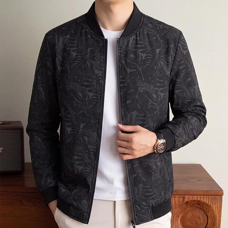 Men S Business Casual Stand Collar Long Sleeve Floral Jacket