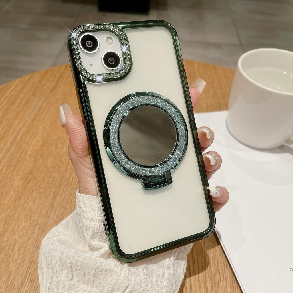 Подходит для iPhone15promax Зеркальная магнитная подставка, Чехол для телефона, Вспышка для объектива iPhone 14, 13 Градиентный глиттер