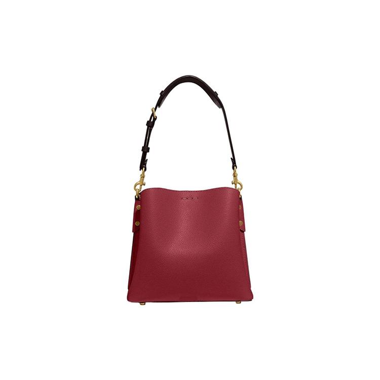 New COACH Willow Pebbled Leather Bucket Bag, Shoulder Bag, Crossbody Bag Medium Women's Cherry Red C3766-B4CY
