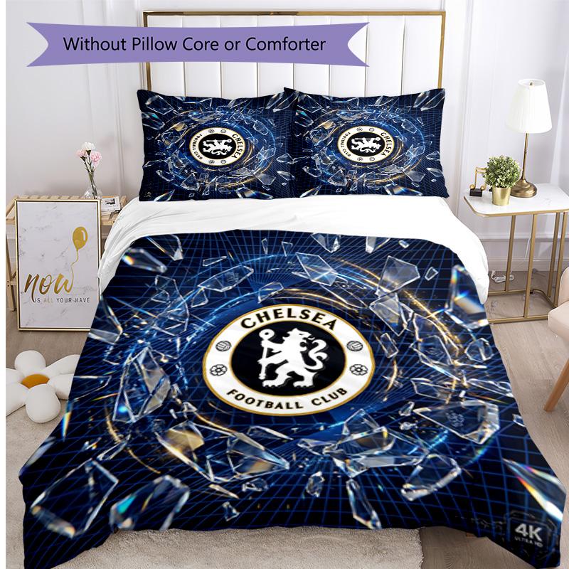 Chelsea FC Pattern Printed 3PCS Bedding Set Soft Skin-Friendly Washable Duvet Cover & Pillowcases Set All Season Bedroom