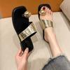 Fashion Metal Decoration Flat Slides Unique Designer Luxury Women's Slippers and Ladies Sandals On Promotion Korea Style Original Shoes
