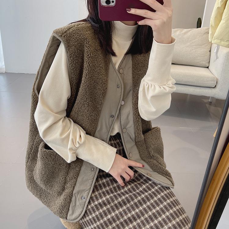 Women's Winter Solid Color Single-breasted Warm Jacket Simple Sleeveless Vest