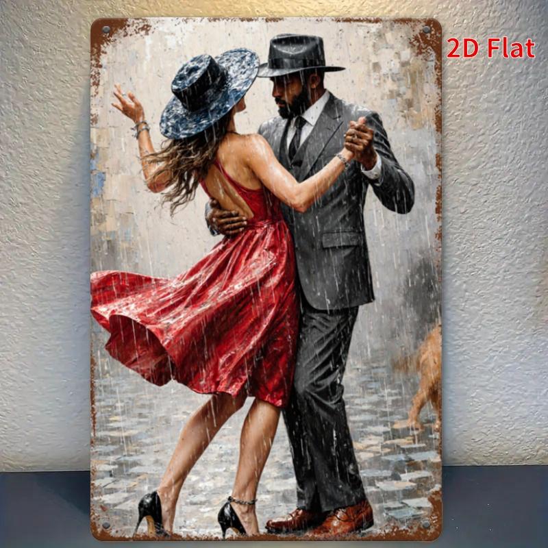 Vintage Metal Sign Dancing Couple in The Rain Romantic Tango Wall Art Retro Tin Poster Cafe Bar Home Decor Gift