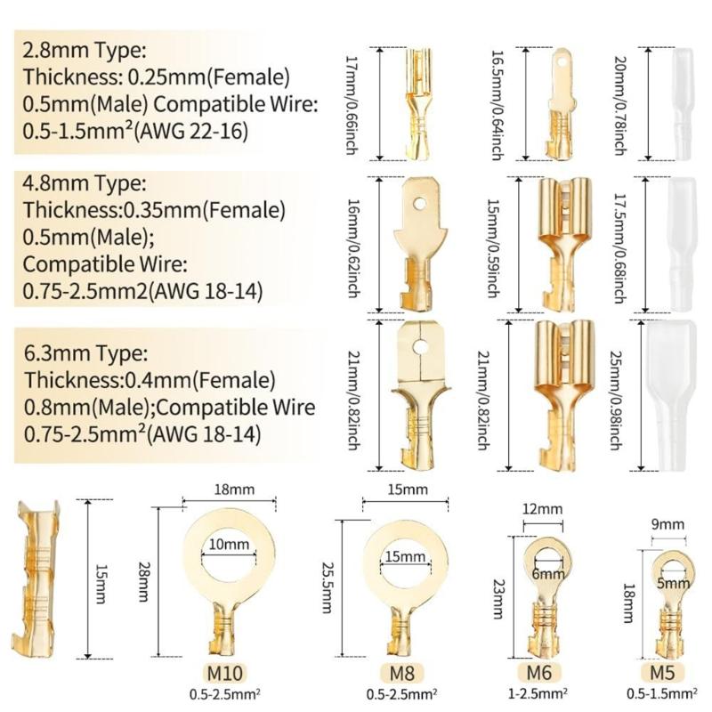 Multifunction 1450pcs Spade Connector set Male & Female Terminals Essential Spade Connector set for Circuit Connection