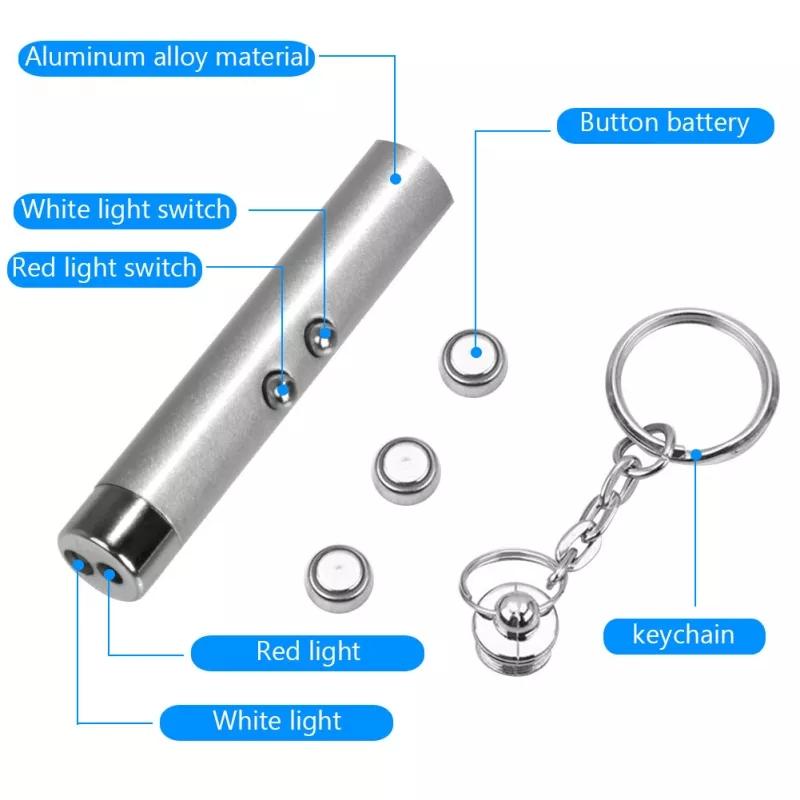 2-In-1 Cat Pet Toy Red Laser Light LED Pointer Pen White Flashlight Torch Interactive Training Laser Pointer Pen For Cat Dogs