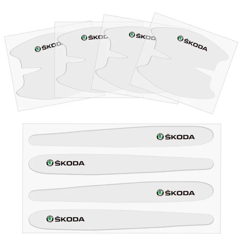 Car Sticker 8Pcs Car Door Handle Stickers Anti Scratch Protector Films For Skoda Octavia Superb Rapid Fabia Kamiq Kodiaq Karoq E