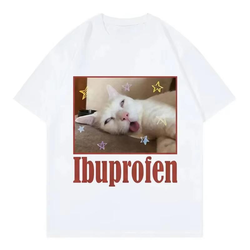 Fun Ibuprofen Cat Meme Print TShirt for Women Unisex Stylish and Cute ShortSleeved TShirt Summer Casual TShirt Personality