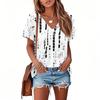 T Shirts For Women Pleated V Neck Dressy Casual Blouses Printing Short Sleeve Summer Tops Loose Fit