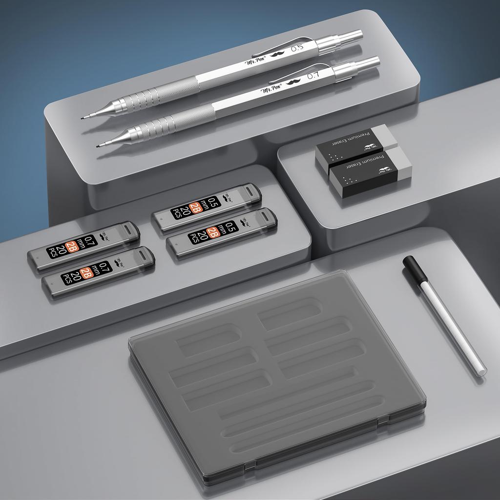 Ручка Металлический механический карандаш Набор 2 размеров Механический карандаш Карандаш для набросков Карандаш для черчения Механический карандаш Металлический грифельный карандаш Mr. 0,5 и 0,7 мм