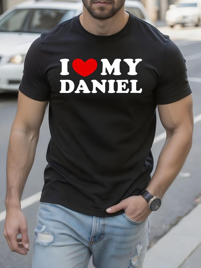 Anime Graphic - Hook Ups Skateboard Tee with Bold "I Love My Daniel" Text - Black Shirt for Anime Fans T-shirt