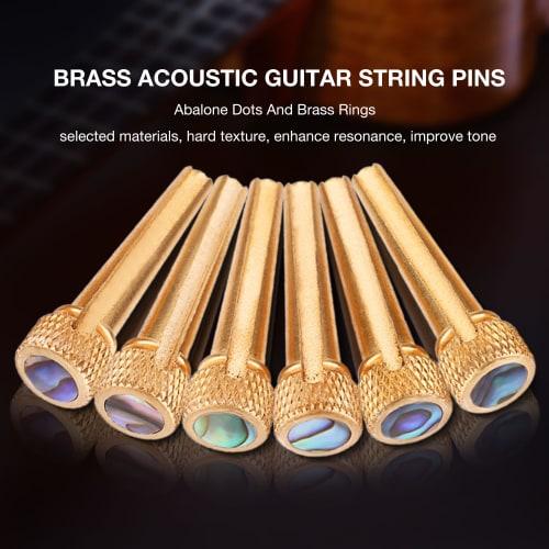 6-Piece Acoustic Guitar Bridge Pin Set, Includes Brass and Bone Bridge Pins and Abalone Pins for Acoustic Folk Guitar