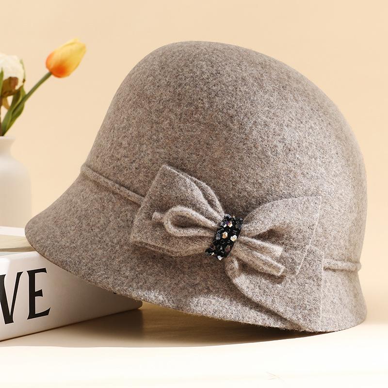 Цилиндр женский осенне-зимний шерстяной ретро шерстяная шляпа купол модная универсальная шляпа-ведро для улицы теплая