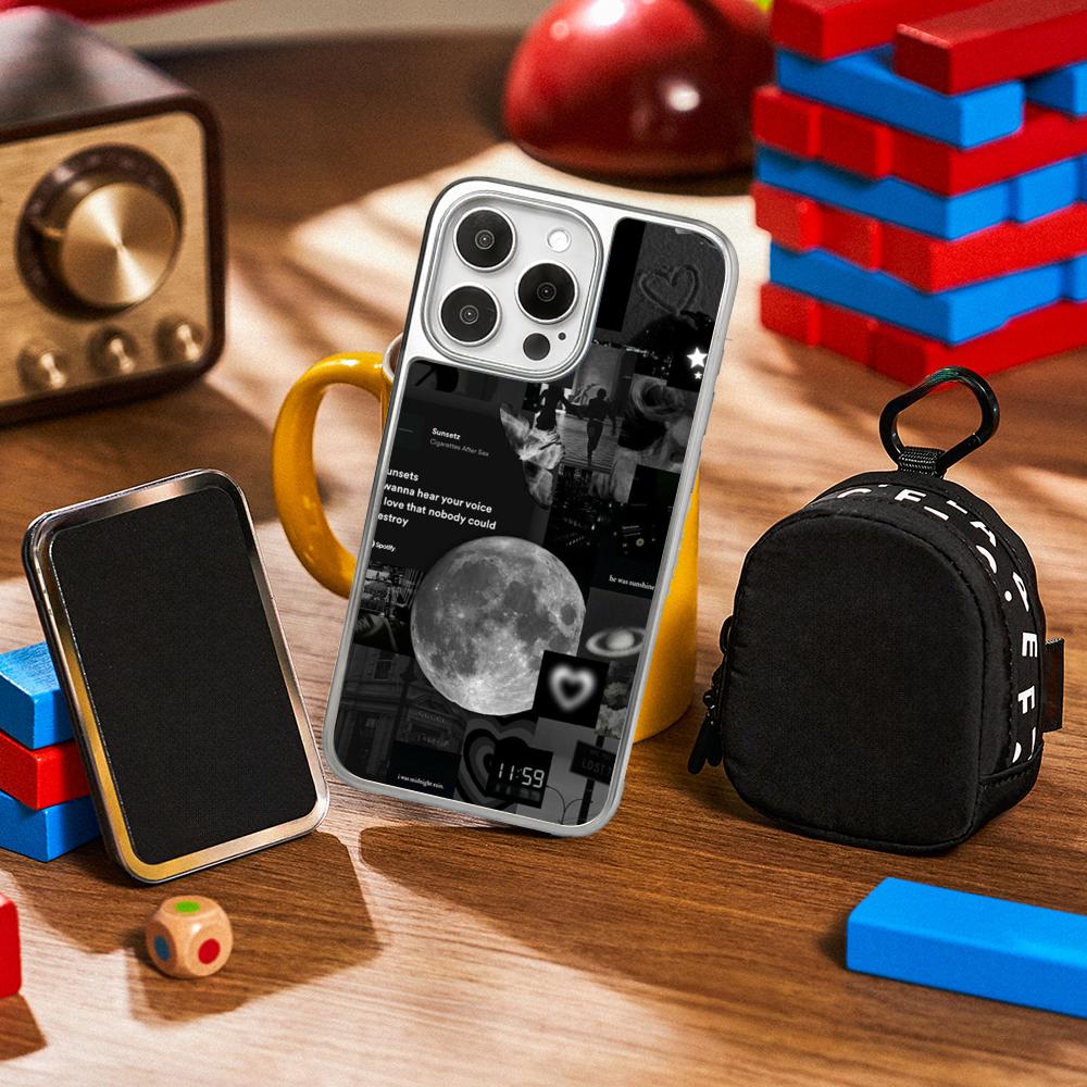 Moon Fashion art pattern design ins Phone Case for iPhone 16 15 14 13 12 11 Pro Max Sheepskin Silver-edged protective case