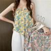 Свободный летний стильный жилет с небольшим ремешком, женская внутренняя одежда с цветочным дизайном, модная верхняя одежда в стиле ретро, ​​длина полиэфирной ткани