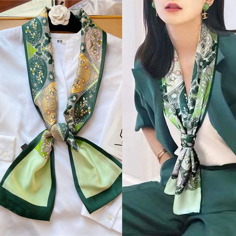 New Small Long Silk Scarf Women Tie Bag Headband Horse Printing Hairband Scarves Korean Style Neckerchief Ribbon Luxury Brand