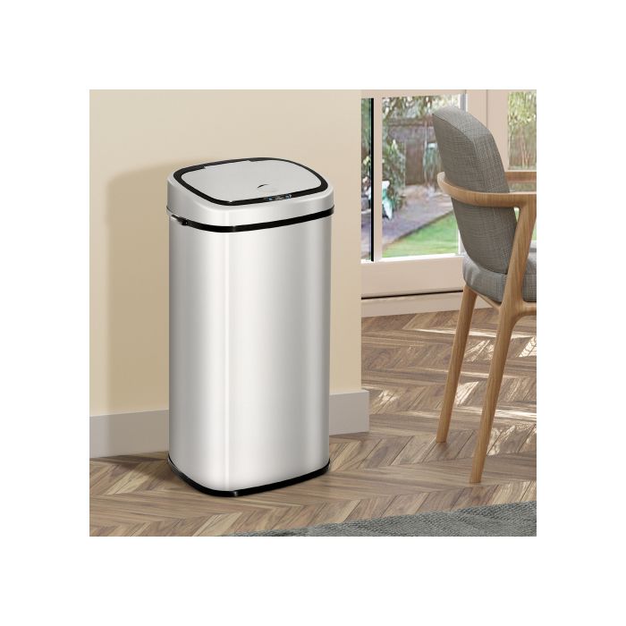 HOMCOM Poubelle automatique Poubelle avec capteur, cuisine, inox, argent, 68L