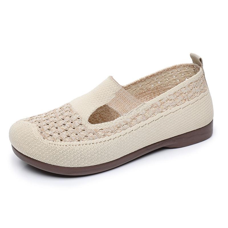 Женские повседневные вязаные дышащие летние туфли на плоской подошве без шнуровки, легкие лоферы, удобные модельные туфли на плоской подошве, женские балетки с круглым носком