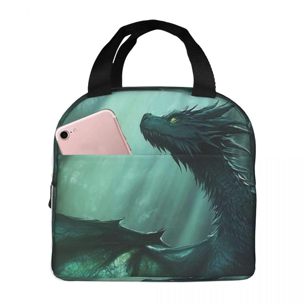 Green Dragon In The Forest Insulated Lunch Bag for Women Kids Portable Food Boxes Thermal Lunch Box Tote