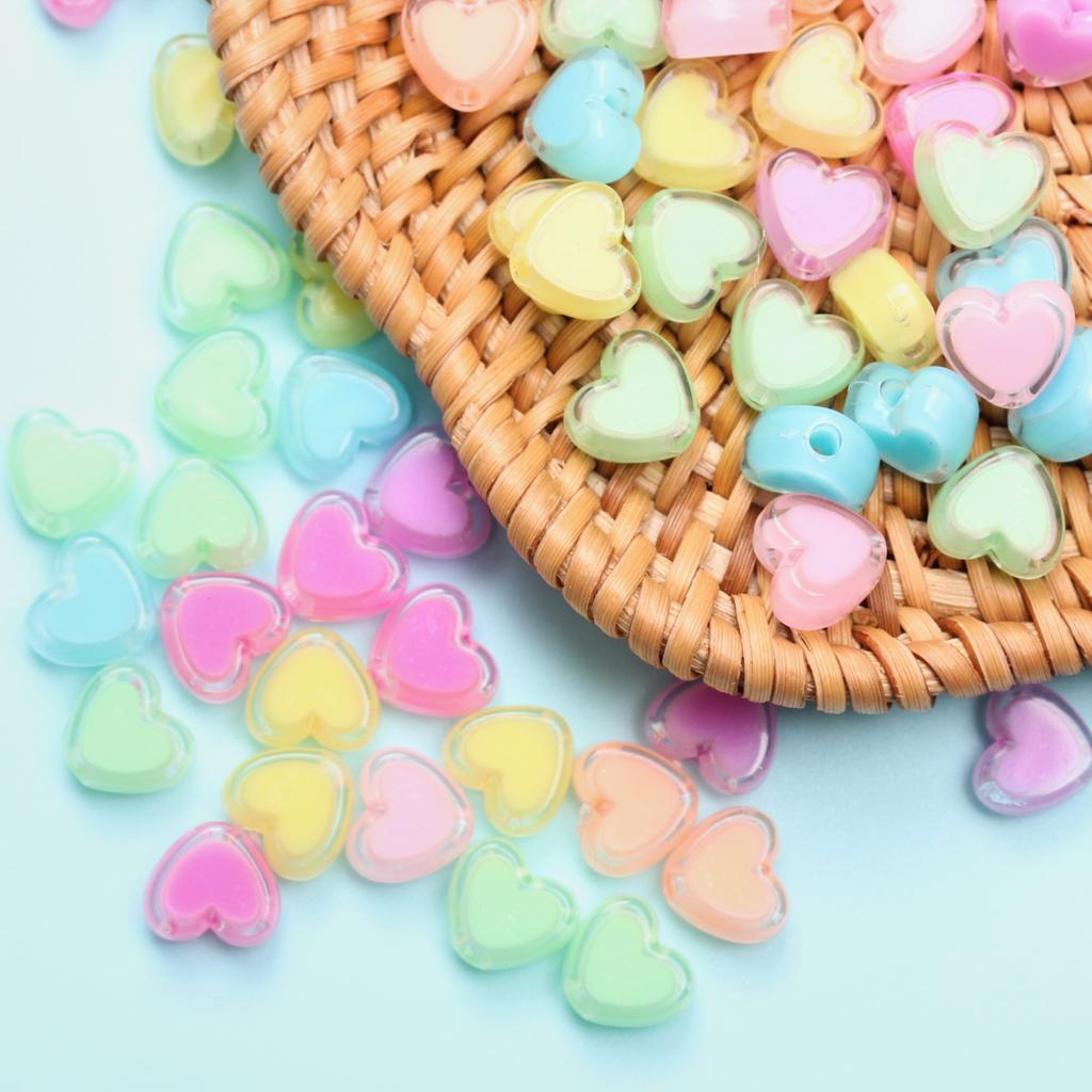 200 шт. Бусины-разделители Браслет ручной работы Свободные бусины Подвески DIY для изготовления ювелирных изделий Акриловое ожерелье Сэндвич в форме сердца Прозрачный 7*8 мм