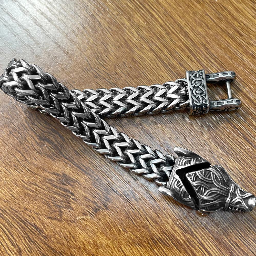 Браслет Norse Viking Wolf для мужчин из нержавеющей стали, 12 мм, сетчатая цепочка с открытым волчьим ртом, мужские браслеты, скандинавские украшения, 21/23 см