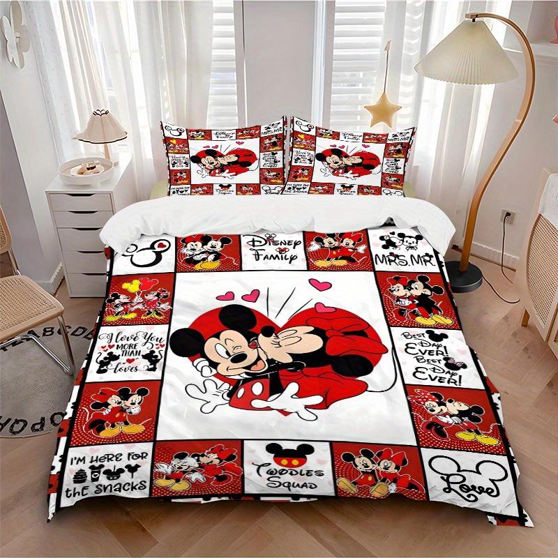 3pcs Love Mickey and Minnie Printed Quilt Set, Includes 1 Quilt Cover and 2 Pillowcases, Machine Washable, Suitable for All Seasons.F057