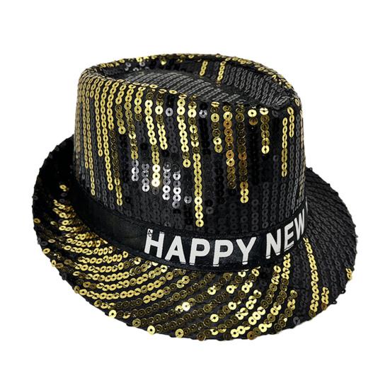 Шляпа с пайетками С Новым годом Джазовая шляпа Винтажная ковбойская вечеринка в клубном стиле Фотореквизит Блестящая фетровая шляпа для взрослых Головной убор для косплея Праздники Карнавал