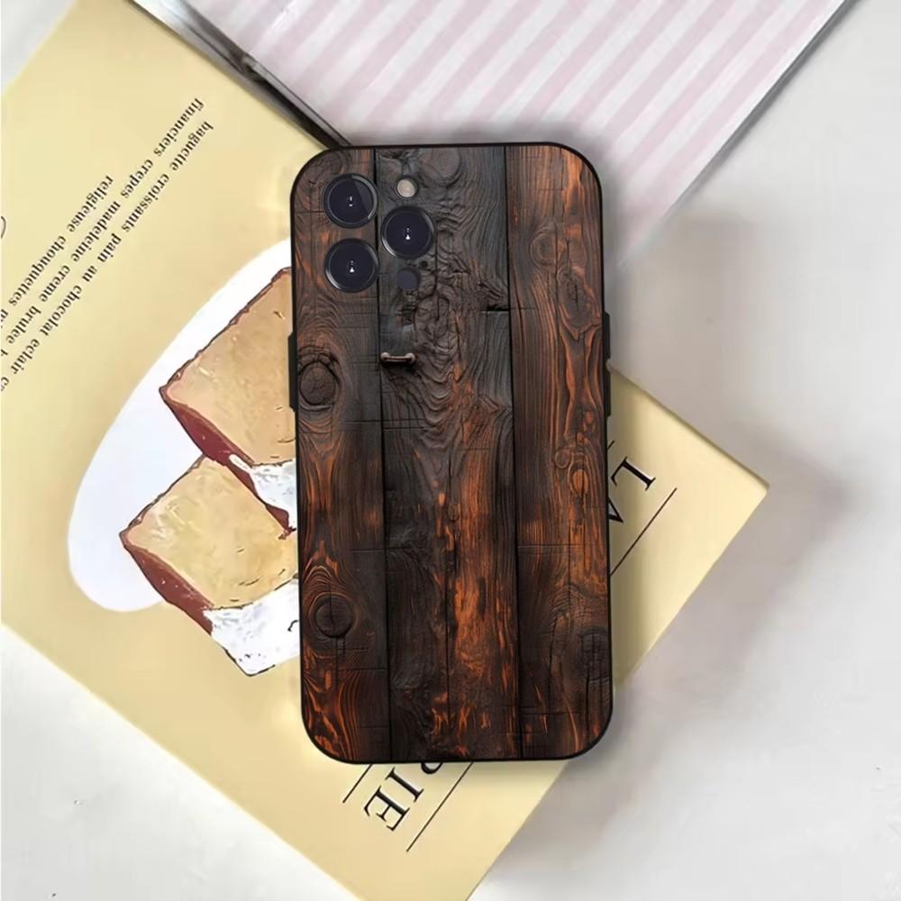 Чехол из натурального дерева для iPhone 16, 15, 14, 13, 12, 11, Pro, X, XS, Max, XR, Plus, Mini Мягкая черная крышка