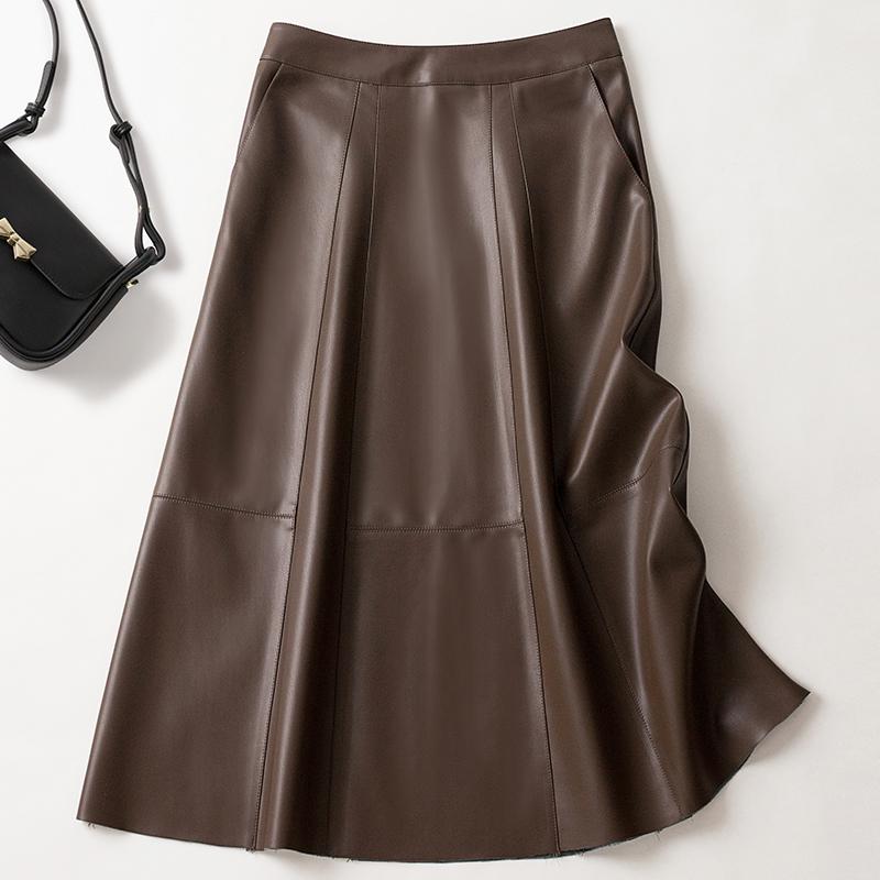 Women's Cross-Strap Leather A-line Skirt - Mid-length, High-waist, Slimming Umbrella Design, Fashionable Wide Hem, 2025 Autumn/Winter Collection.