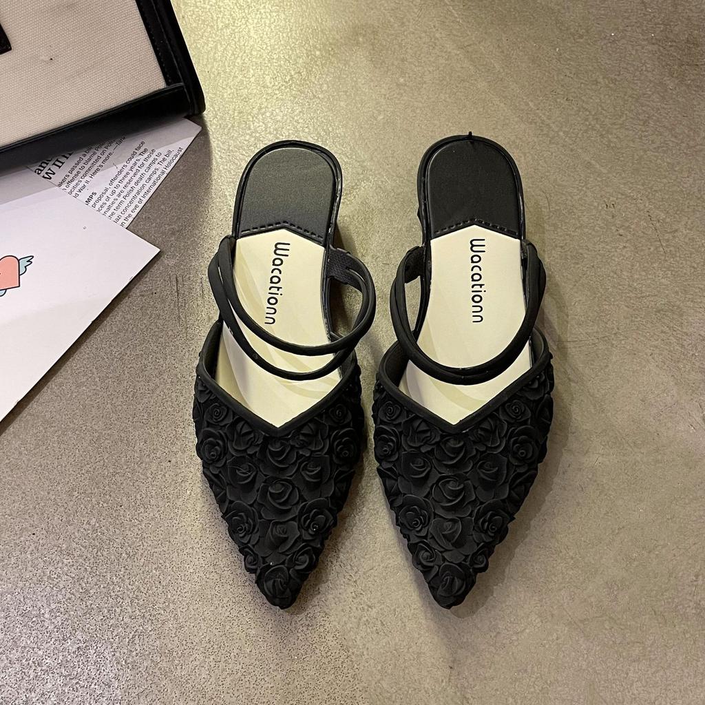 Летние женские остроносые классные тапочки, корейская версия модных моделей на низком каблуке, с юбкой в стиле феи, сумка на голову