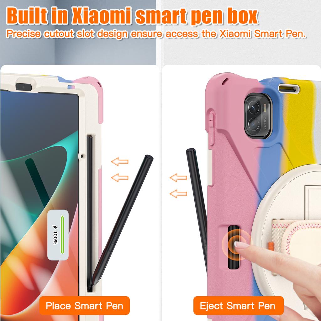 Чехол для Xiaomi Pad 5/Pad 5 Pro с вращающейся подставкой, из ПК+силикона, с ручным ремешком, крышка для планшета