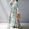 Летнее новое простое богемное длинное платье, расширенное и увеличенное, с короткими рукавами и круглым вырезом, с принтом, женская одежда