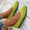 Solid Color Round Head Flying Knitting Flat-Soled Single Shoes Women'S Casual Breathable Hollow Knitting Lazy One-Pedal Work Shoes