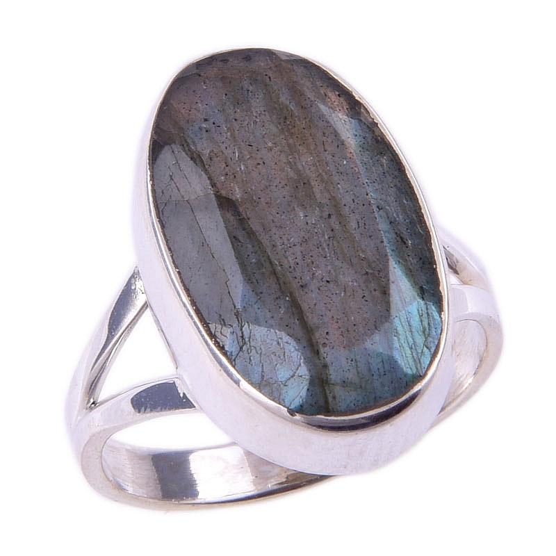 Натуральный Лабрадорит Драгоценный Камень Ручной Работы 925 Пробы Цельное Стерлинговое Серебро Кольцо Размер 7 T6V25