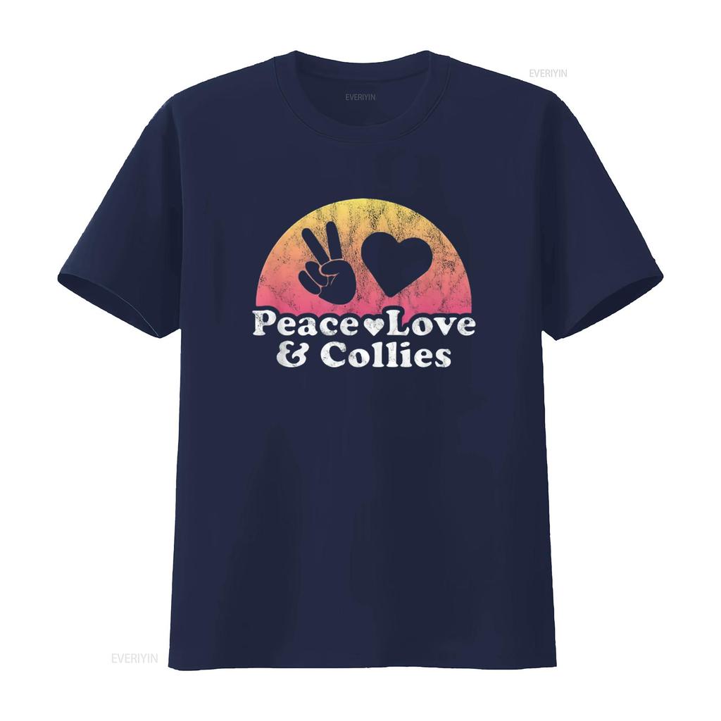 Womens Peace Love and Collies Collie T Shirt Black Large vintage Washed Versatile Breathable homme graphic Unisex Stylish