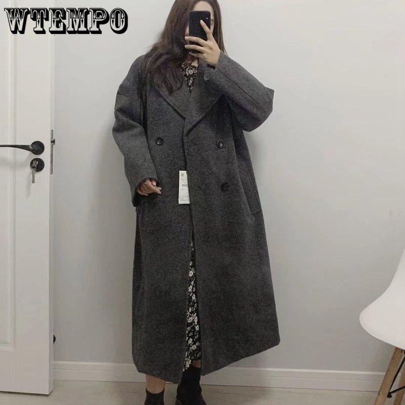 Женские однотонные длинные шерстяные пальто, офисные женские теплые толстые элегантные куртки с длинными рукавами, женские повседневные свободные пальто