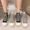 High-Top Houndstooth Canvas Shoes for Women  New Easy-to-Match White Shoes for Women Preppy Style Flat Sneakers Casual Pumps